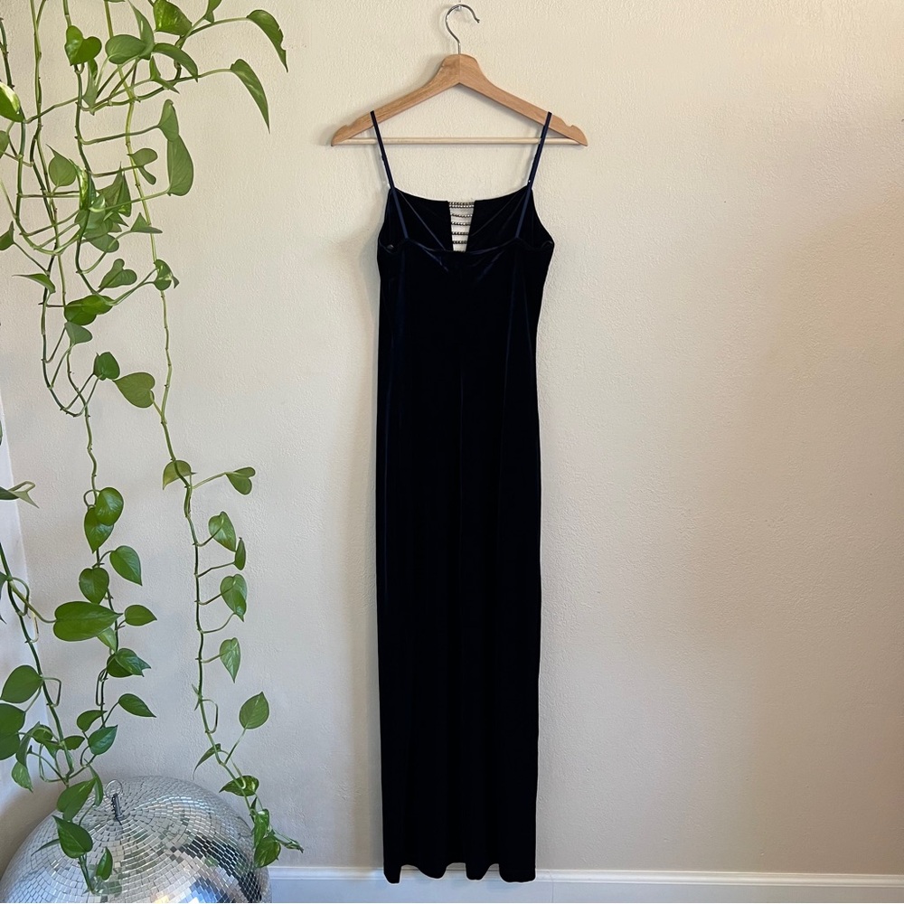Vintage 90’s Dark Blue Velvet Maxi Dress - Picture 8 of 13